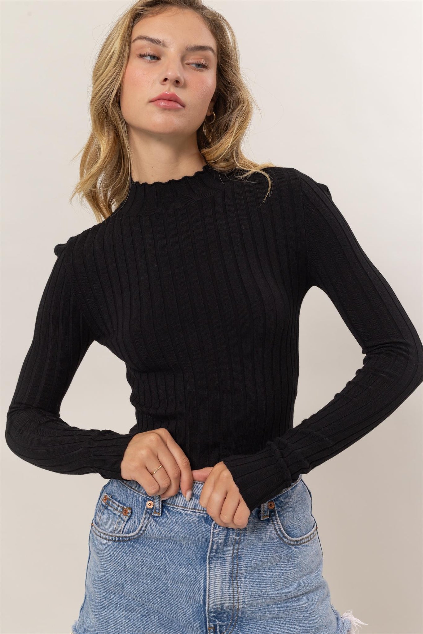 Sleek & Snug Mock Neck Ribbed Crop Top