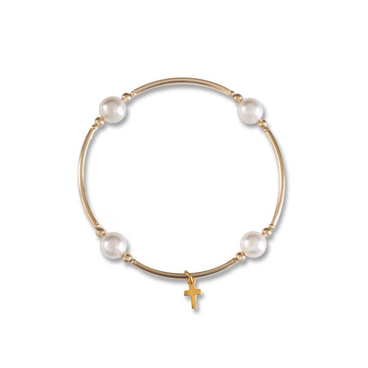 Charmed White Pearl & Cross Gold Blessing Bracelet