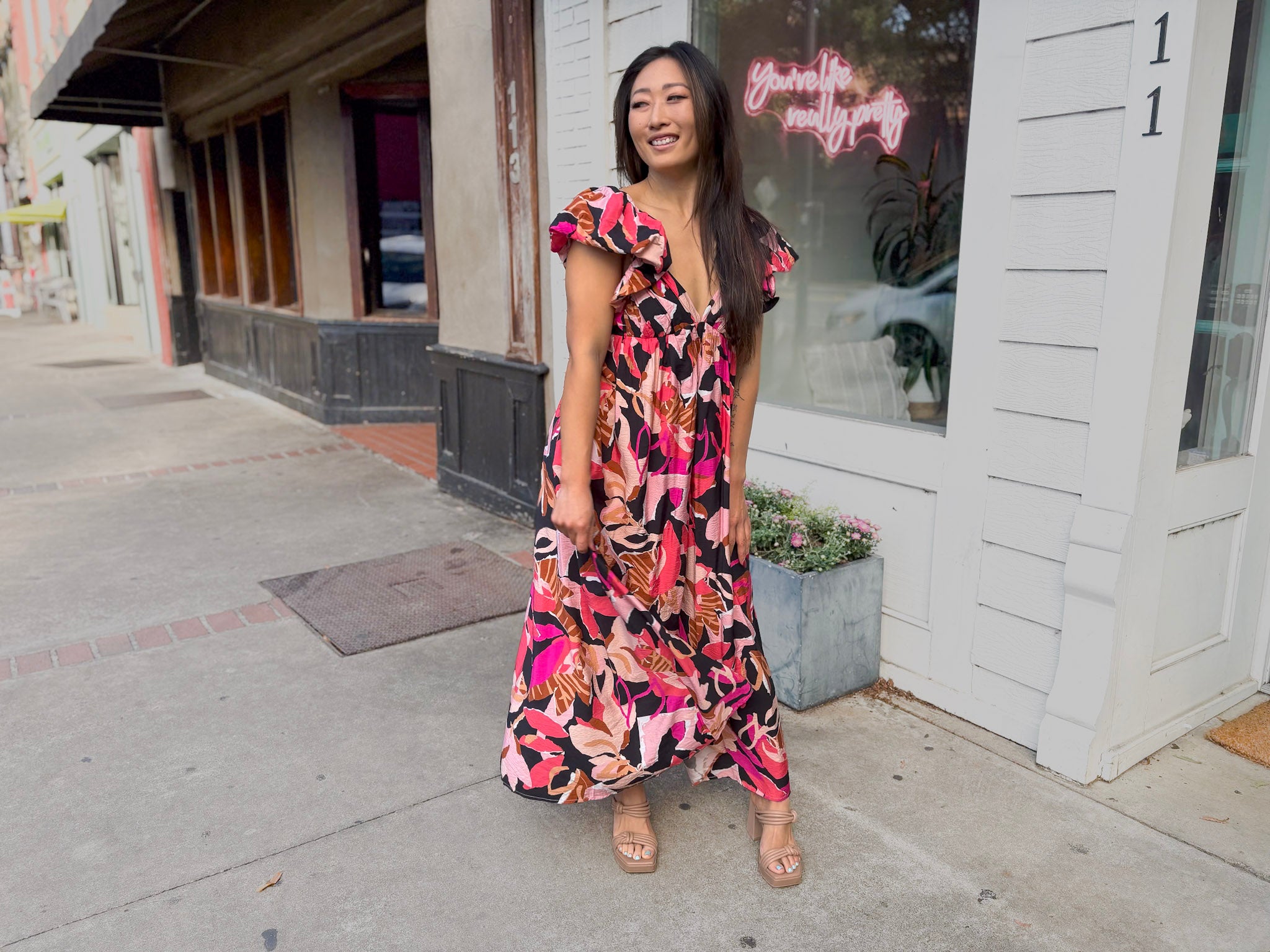 Autumn Sunset Floral Maxi Dress