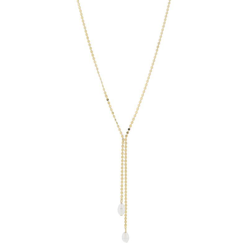 Flat Chain Lariat with Pearl Drops Necklace