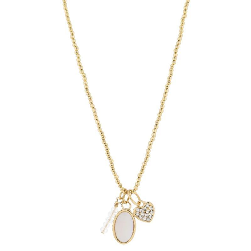 Gold Ball Chain Charm Necklace With Oval and Heart