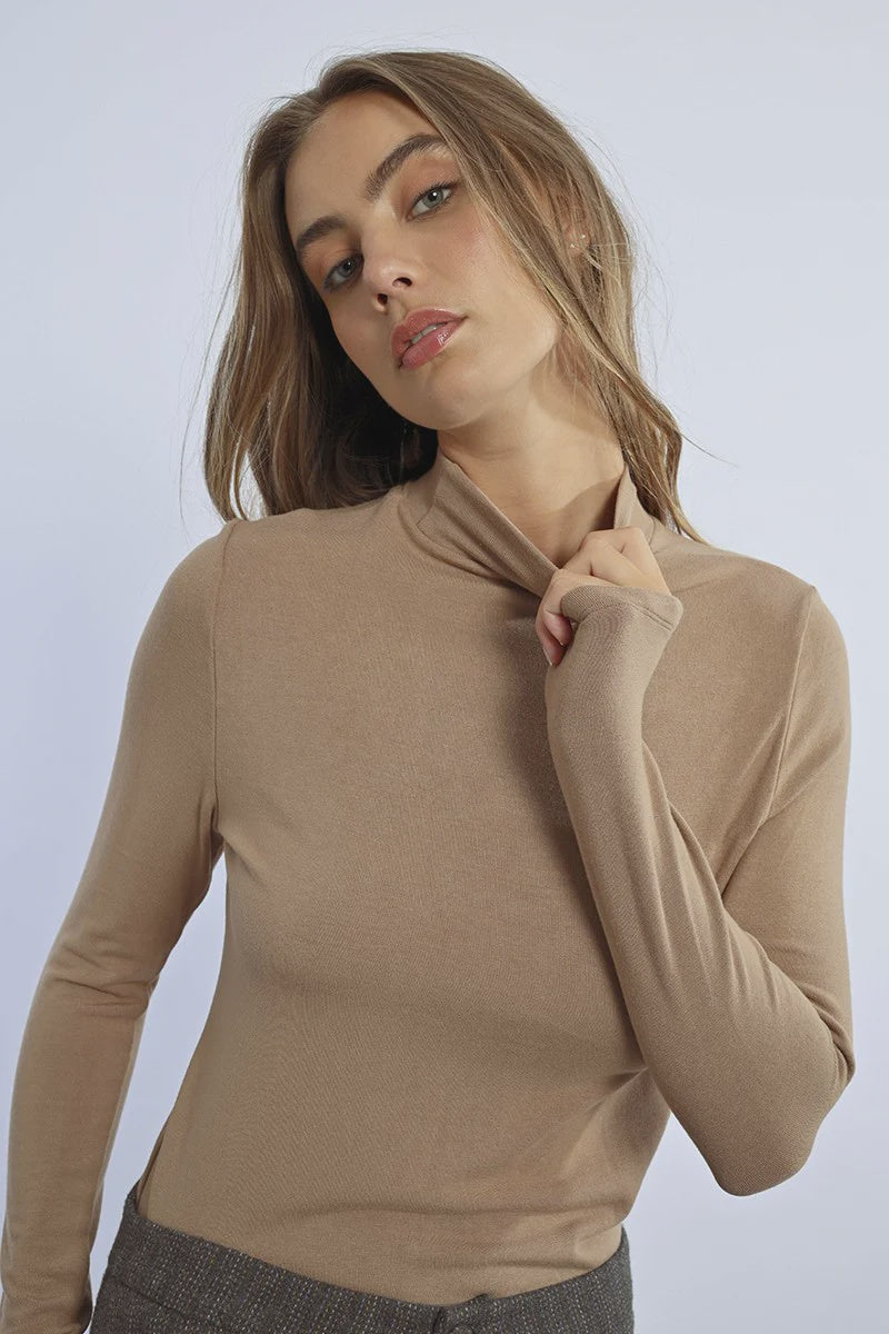 Regal Elegance Mock Neck Sweater - Beige