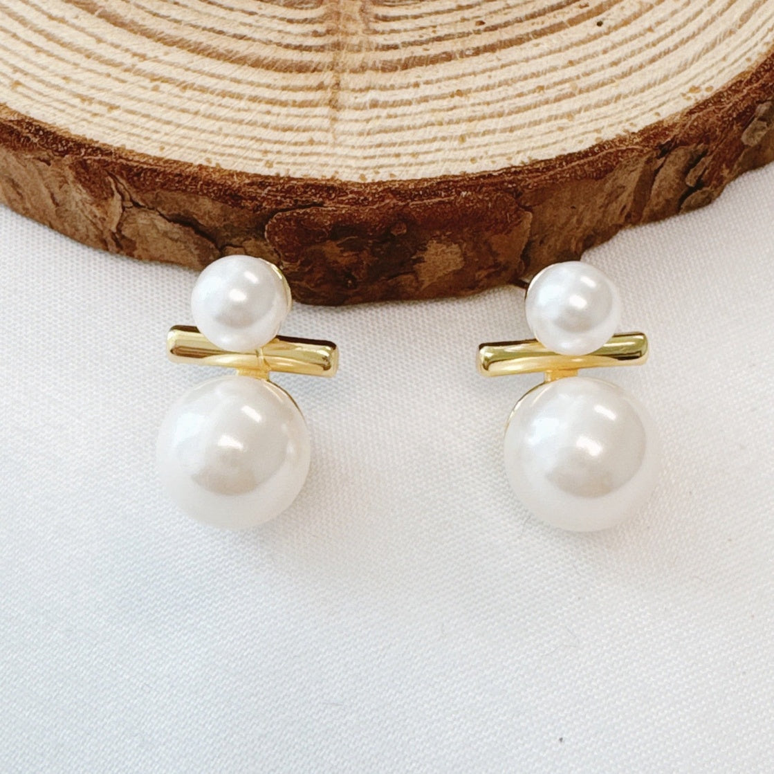 Golden Balance Pearl Stud Earrings