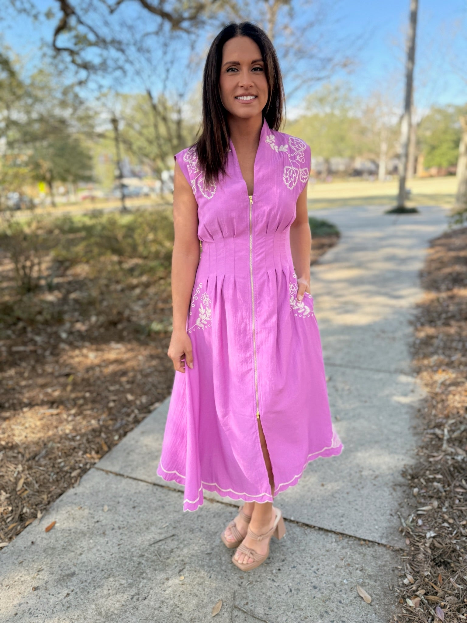 Lilac Bloom Embroidered Midi Dress