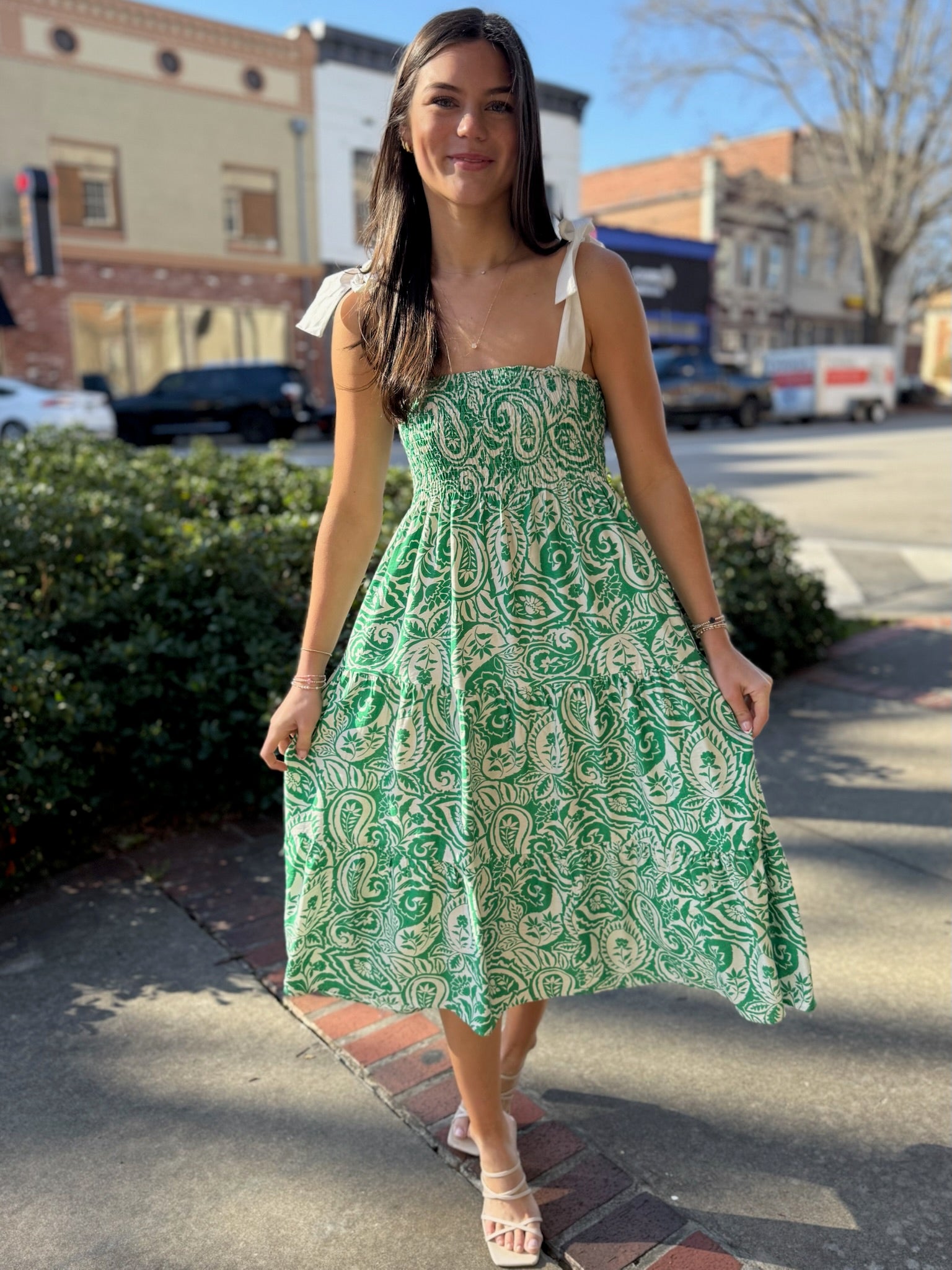 Verdant Paisley Tie Strap Maxi Dress