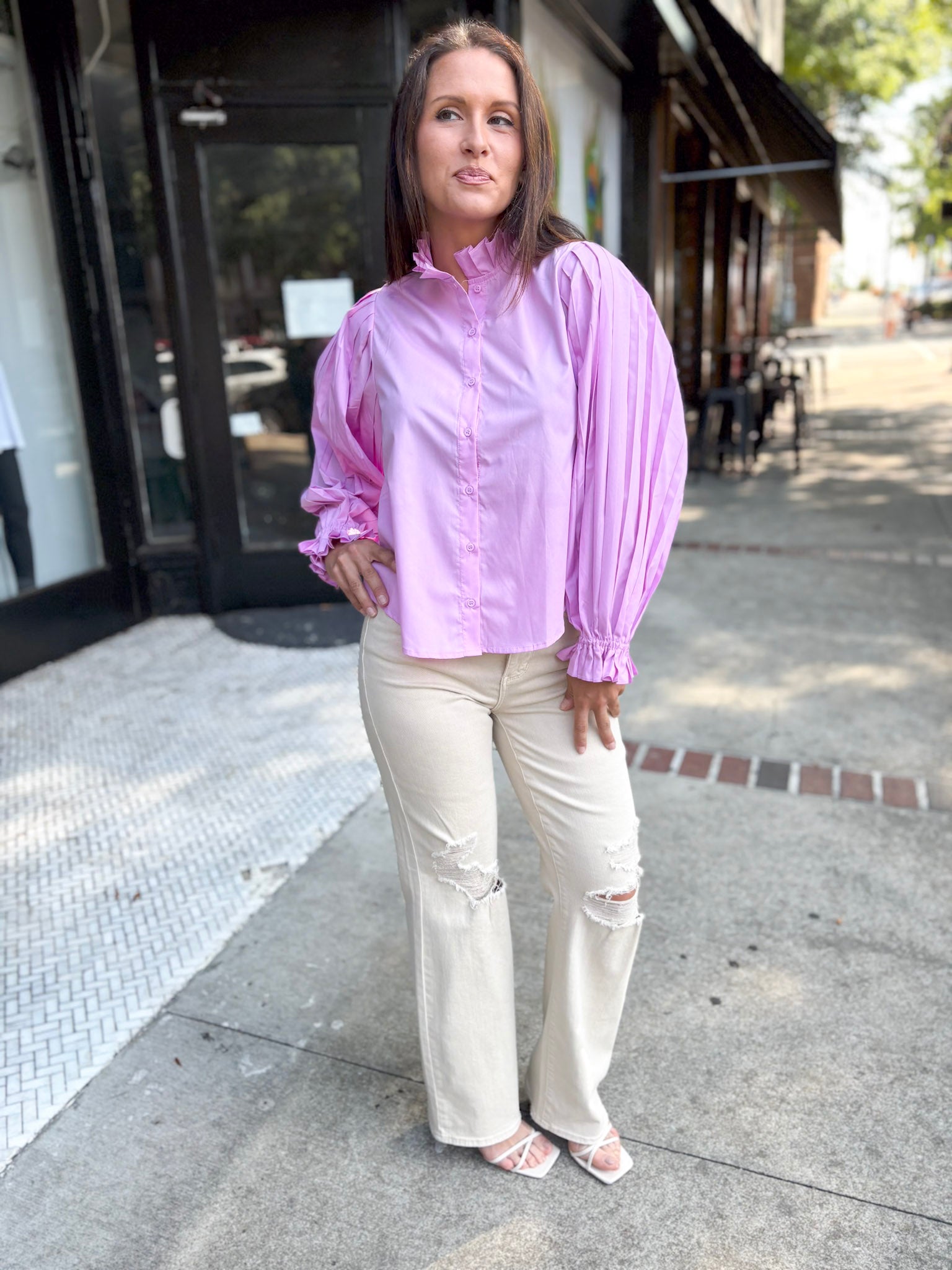 Timeless Pleats Button Up Top