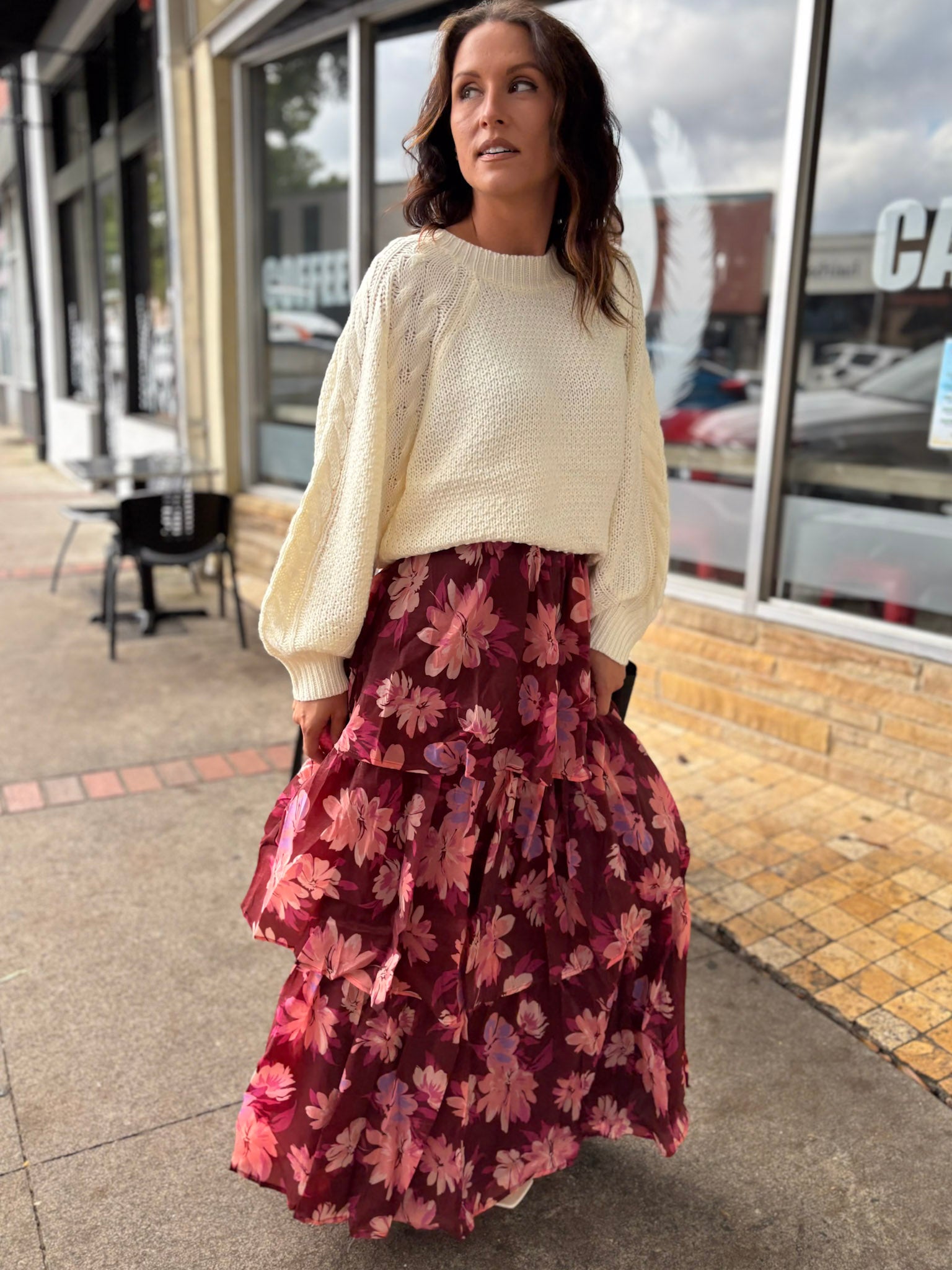 Autumn Blossom Tiered Maxi Skirt