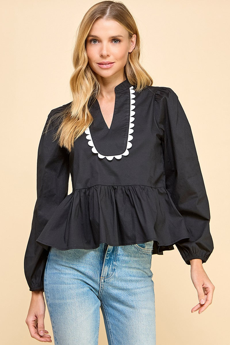 Essential Split V-Neck Long Sleeve Top