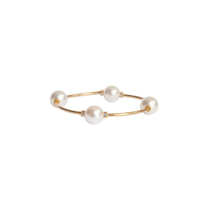 12mm Crystal White Pearl Blessing Bracelet with Gold Links