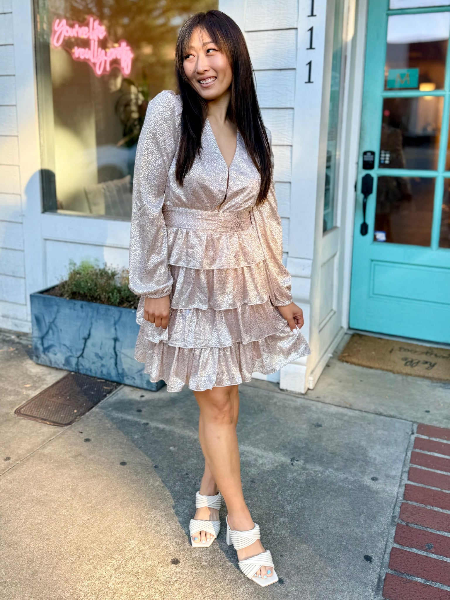 Blushing Elegance Tiered Mini Dress