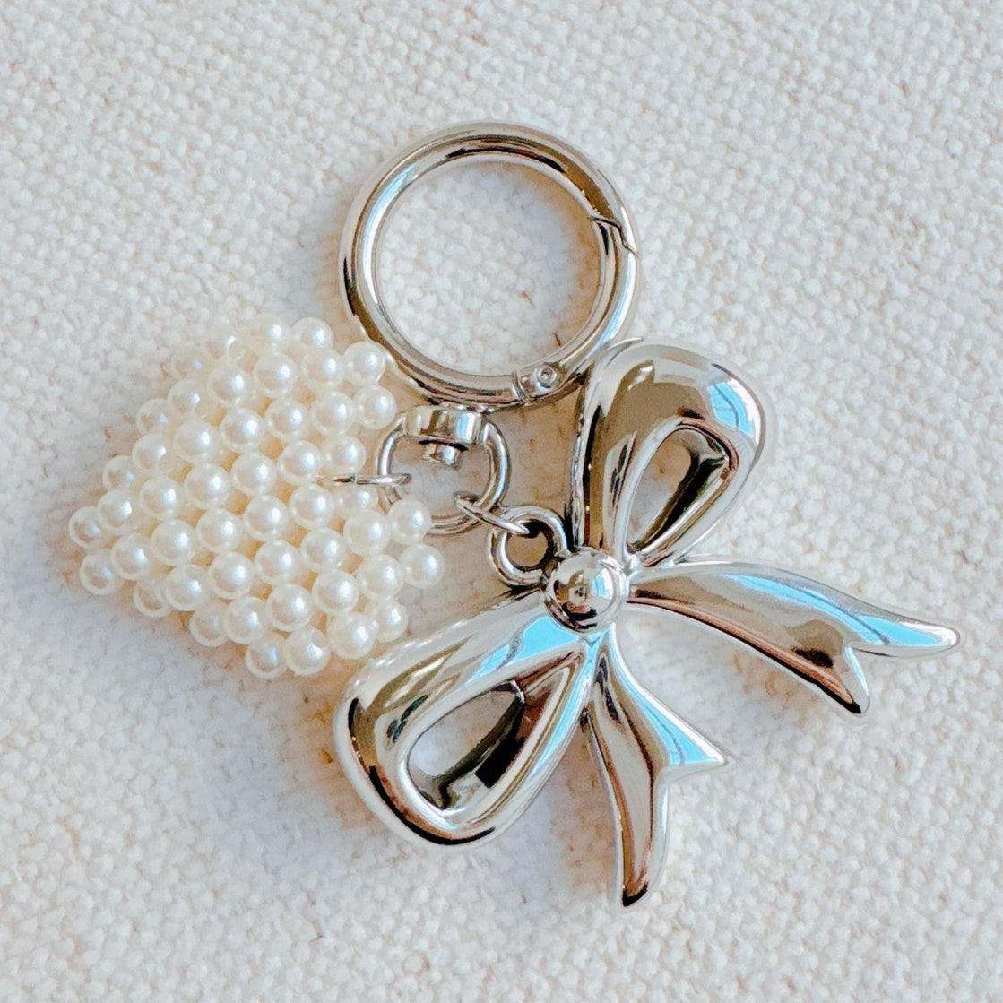 Pearl Heart Bow Keychain