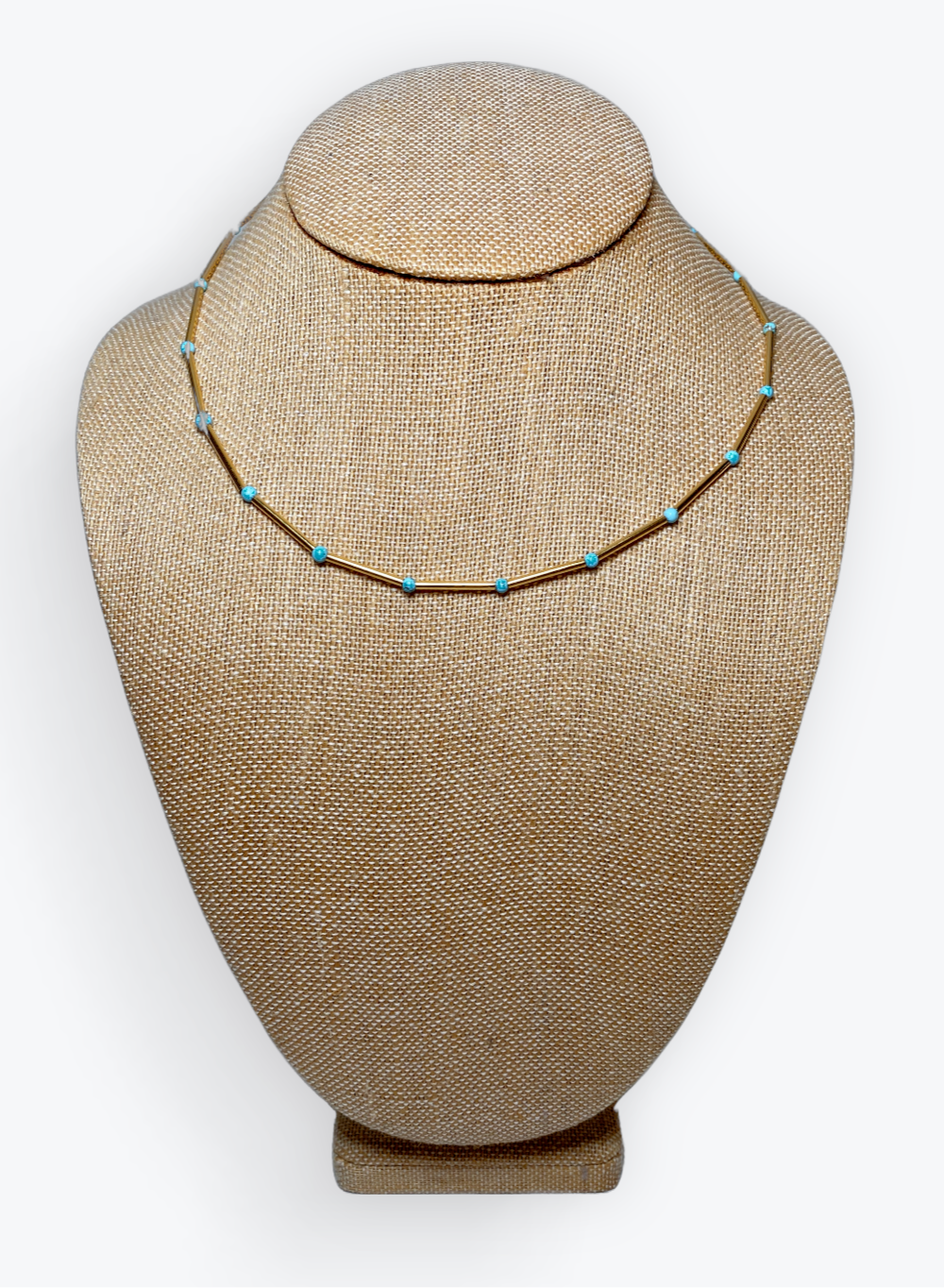 Turquoise Bead and Gold Bar Necklace