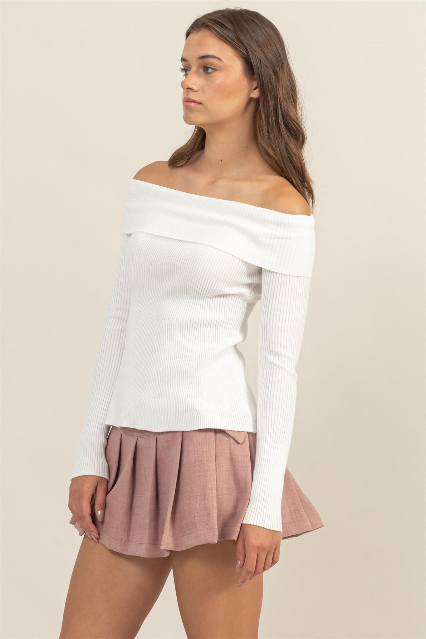 Effortless Elegance Off-Shoulder Ribbed Knit Top