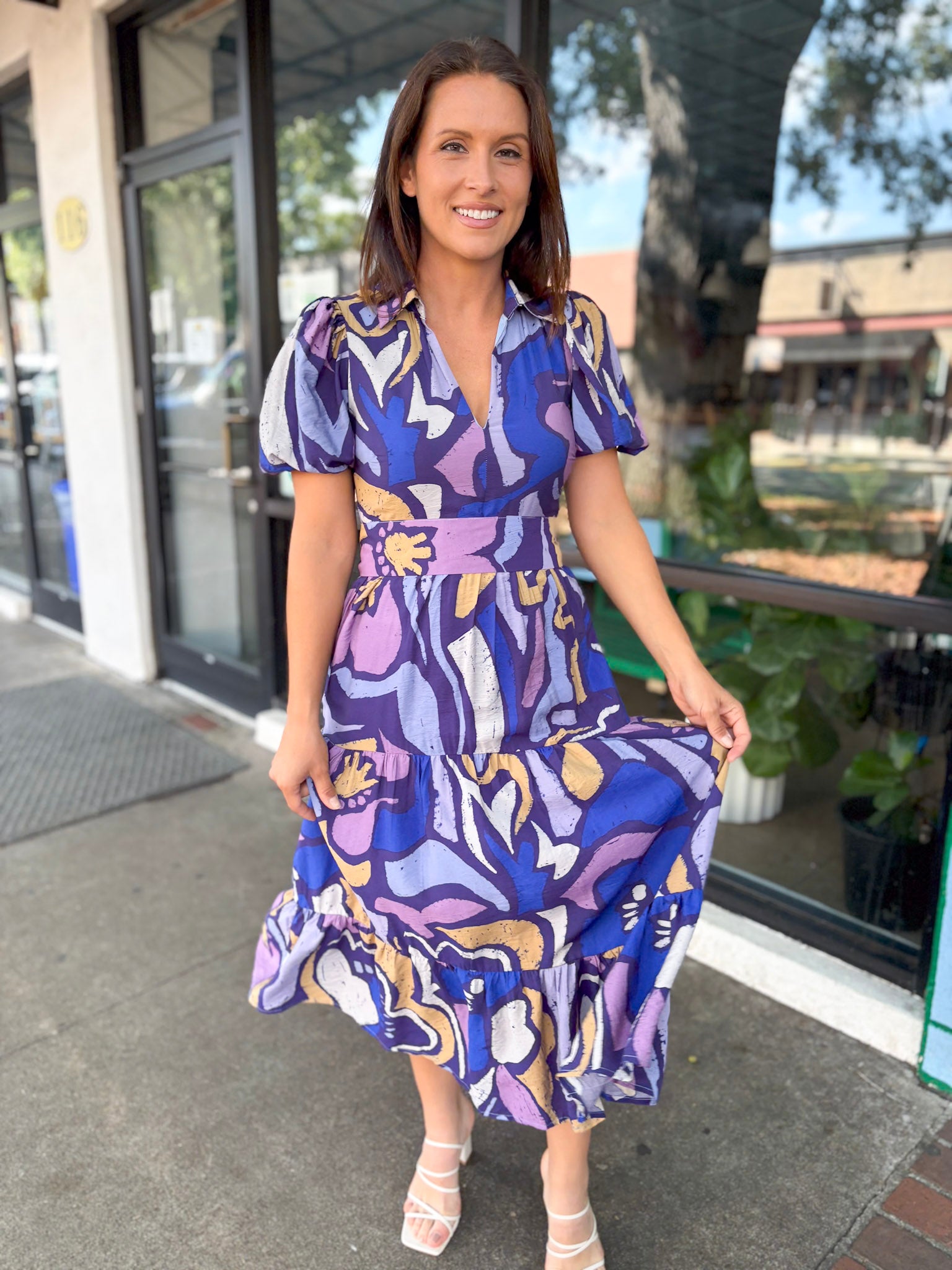 Indigo Blossom Midi Dress