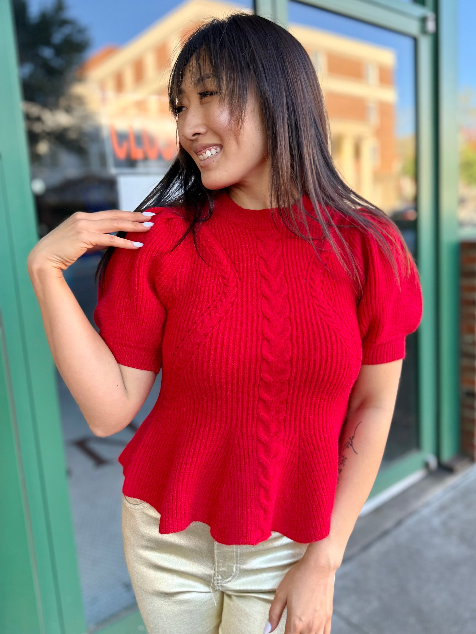 Cozy Cable Knit Peplum Top