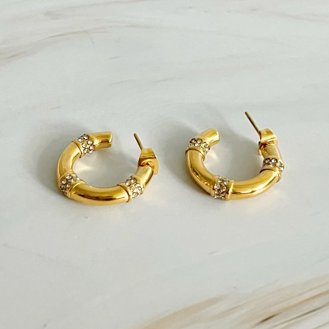 Golden Bamboo Spark Hoop Earrings