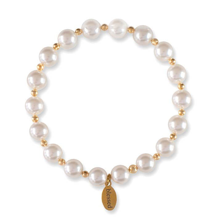 Count Your Blessings White Pearl & Gold Bracelet