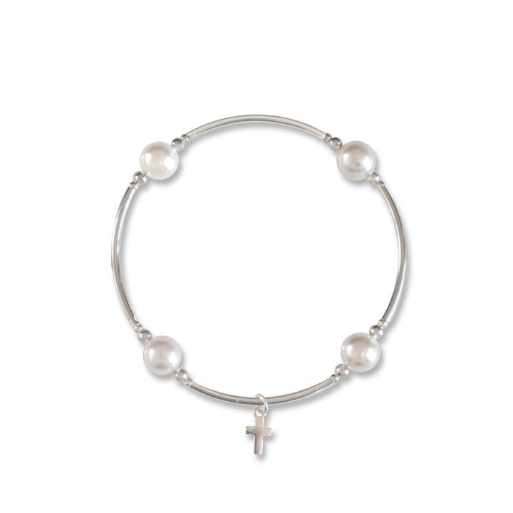 Charmed White Pearl & Cross Blessing Bracelet