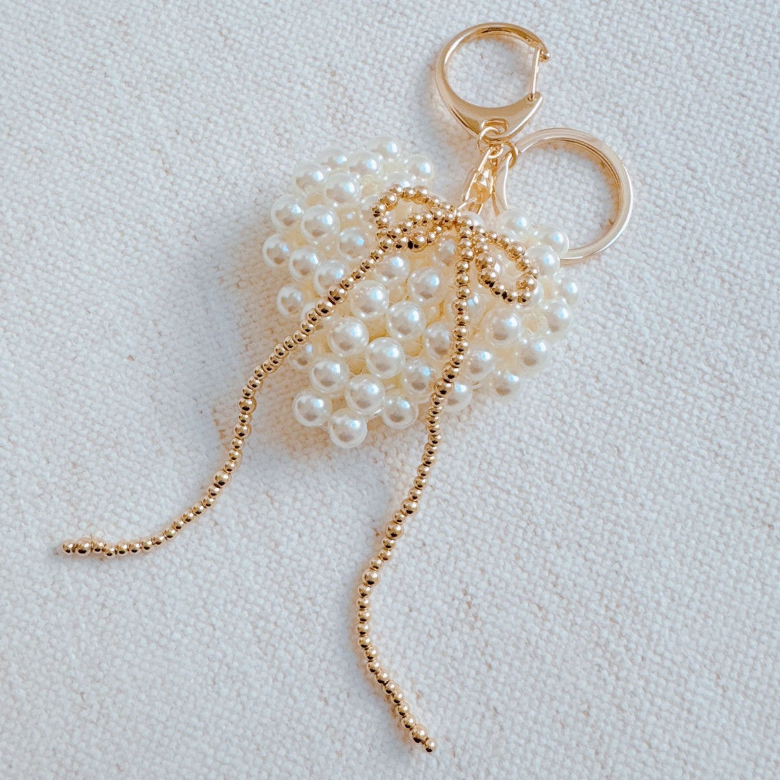 Golden Heart Pearl Bow Bag Charm