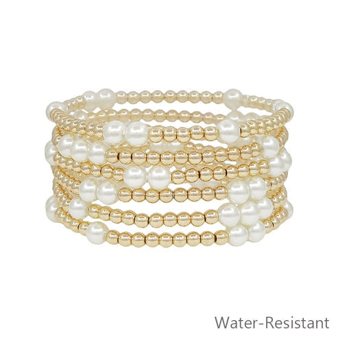 Luxe Gold Beaded & Pearl Stretch Bracelets