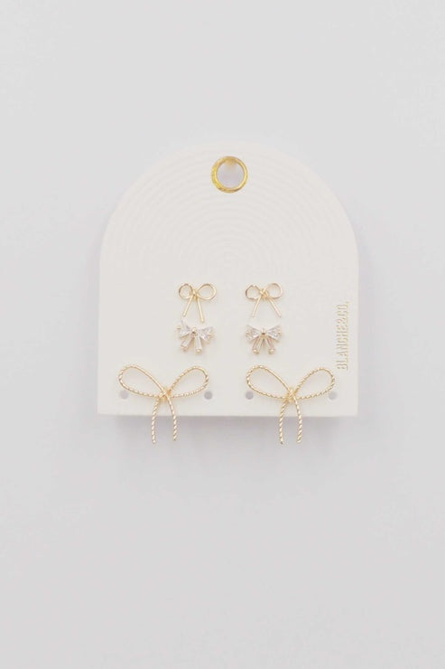 Chic Bow Gold Stud Earring Trio