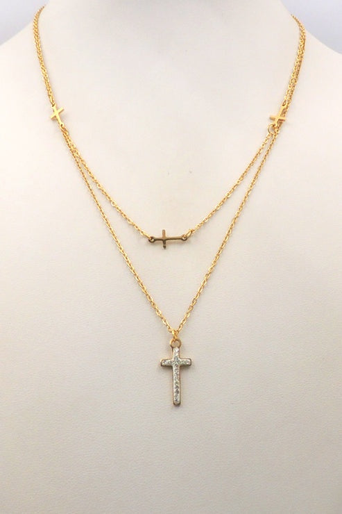 Double Cross Layer Necklace