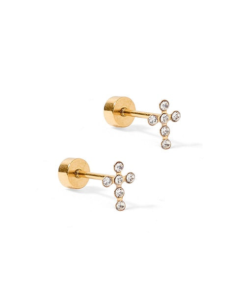 Clara Cross Gold Screwback Studs