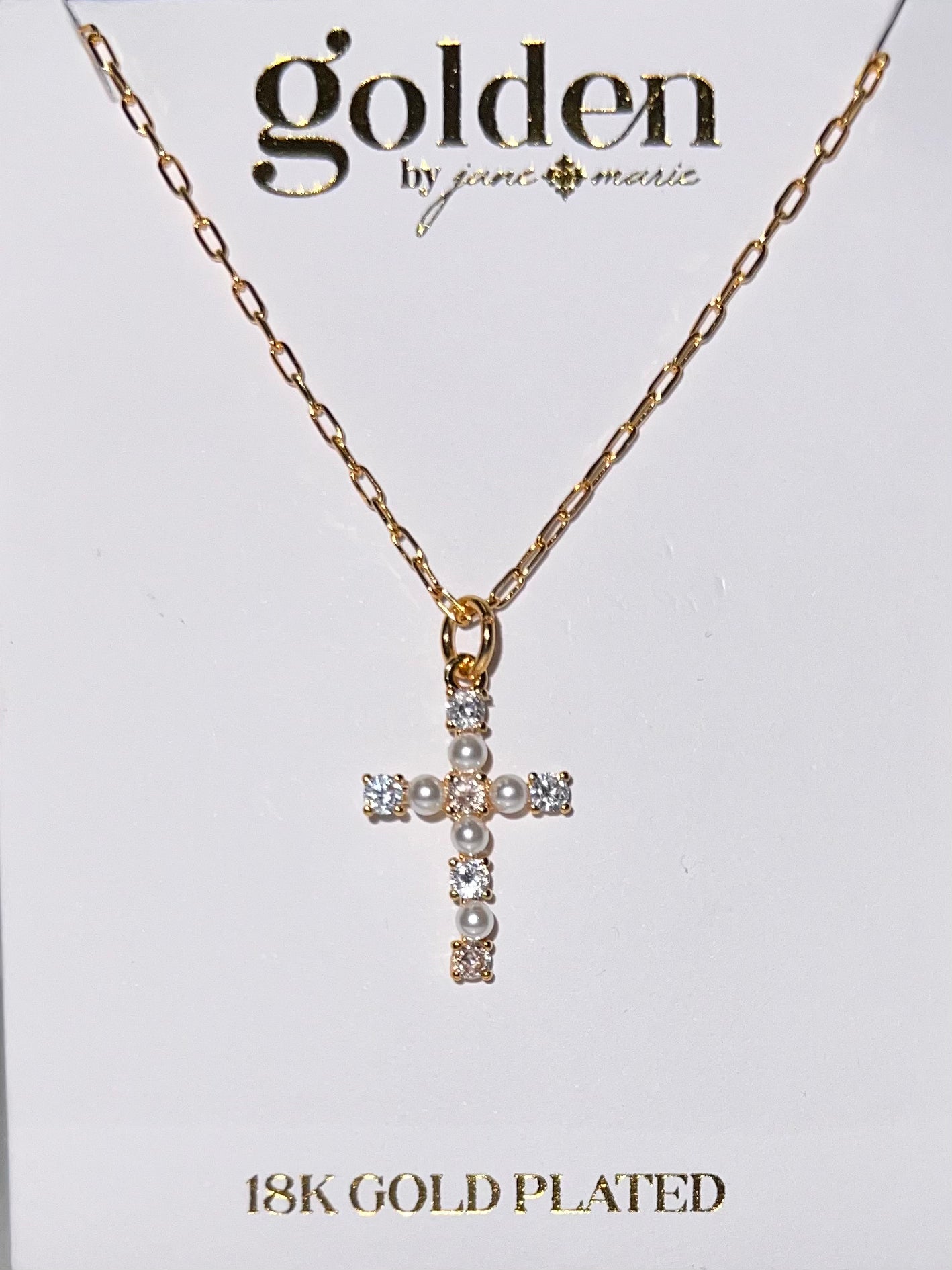 Cross with Crystals and Pearls Necklace