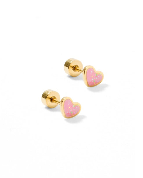 Nora Pink Glitter Heart Screwback Studs