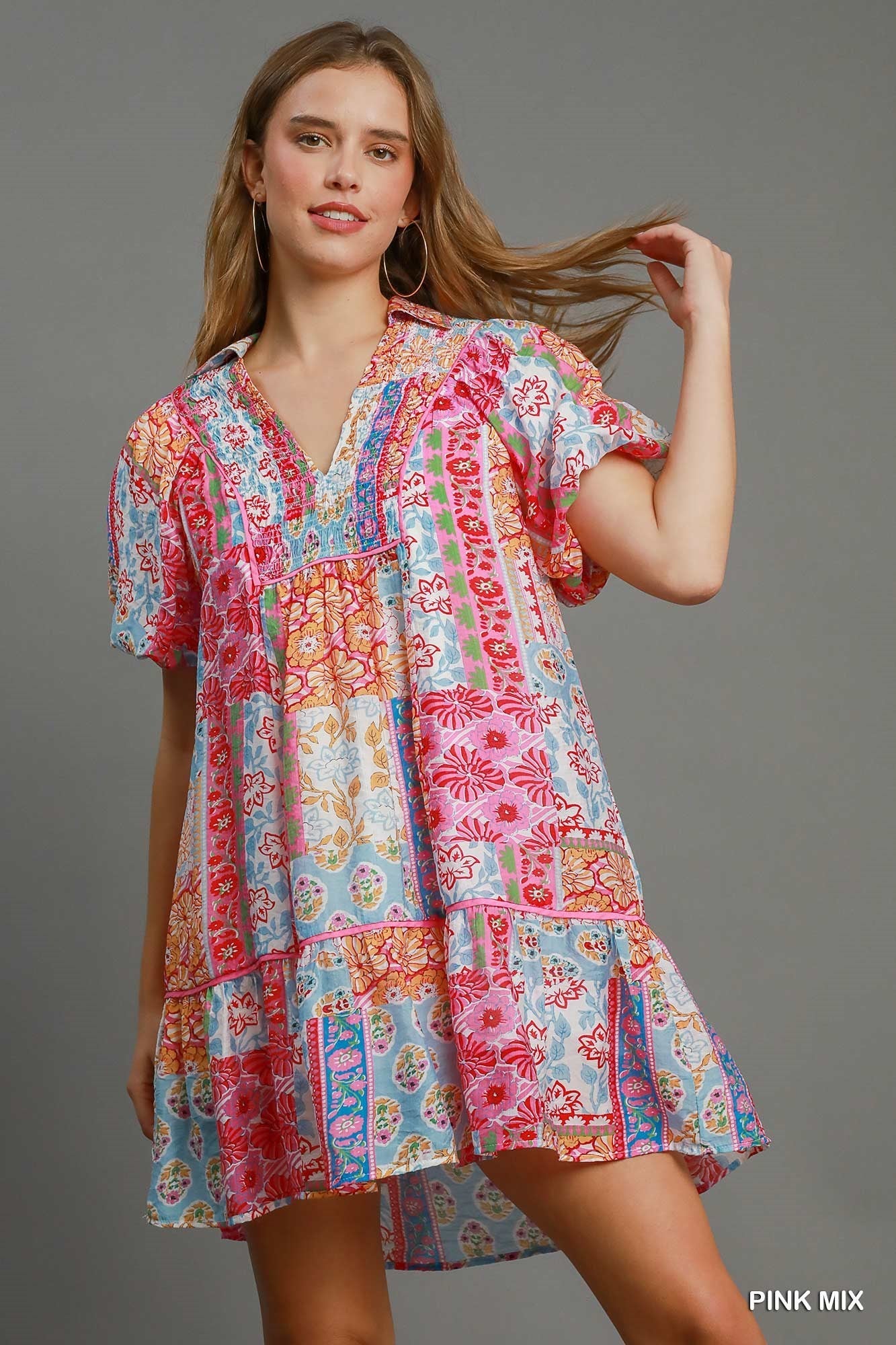 Whimsy Patch Smocked Mini Dress