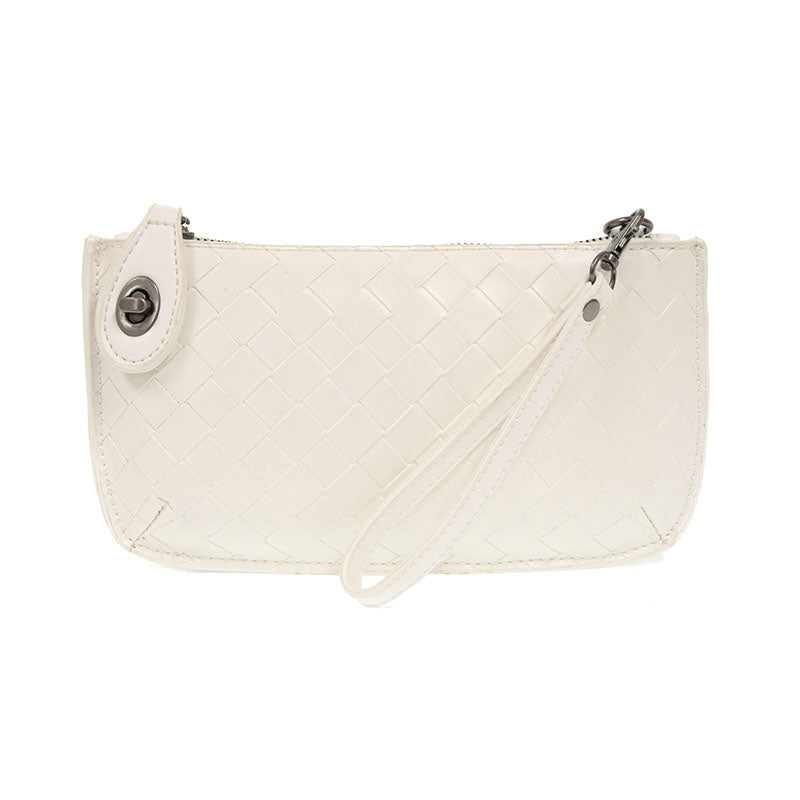 Faux Wide Woven Mini Crossbody Wristlet - White