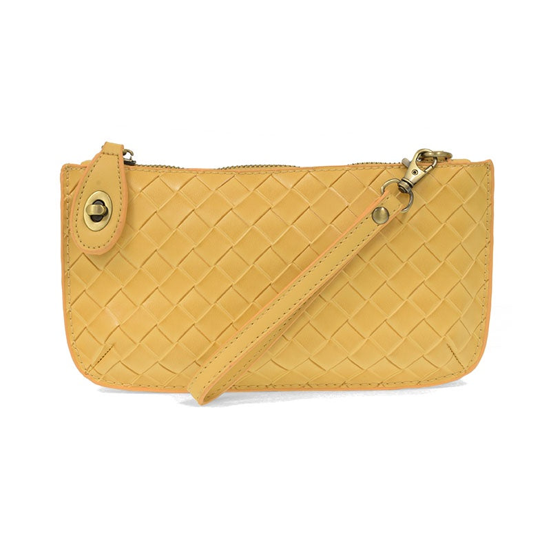 Faux Wide Woven Mini Crossbody Wristlet - Yellow