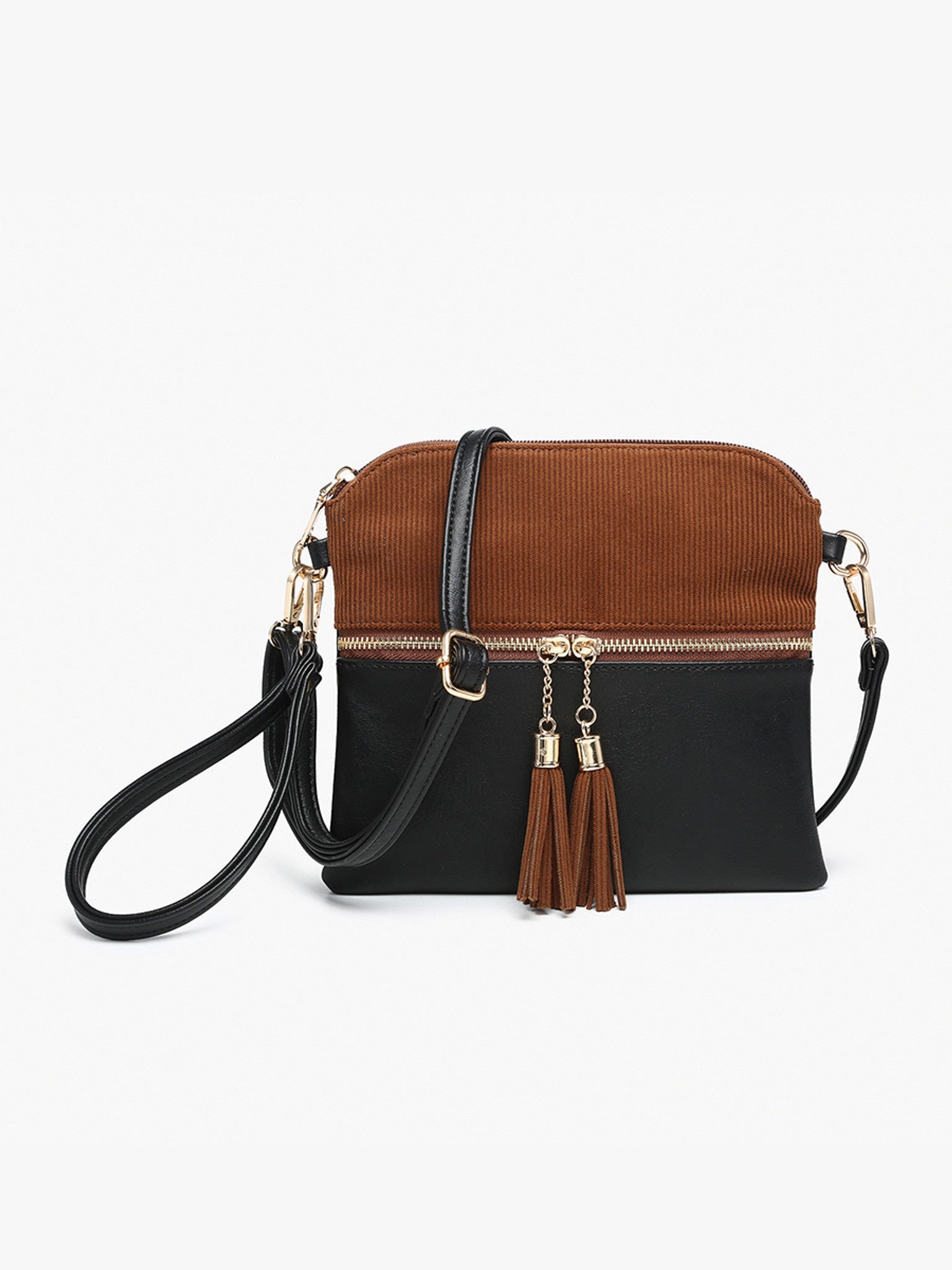 Tara Corduroy Two Tone Wrislet/Crossbody - Black/Brown