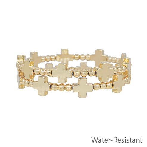 Cross Gold Charm Stretch Bracelet