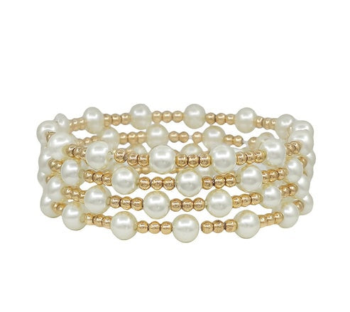 Chic Pearl & Gold Beaded Stretch Bracelet