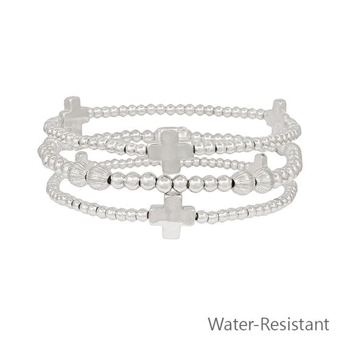 Silver Cross & Beaded Stretch Bracelet