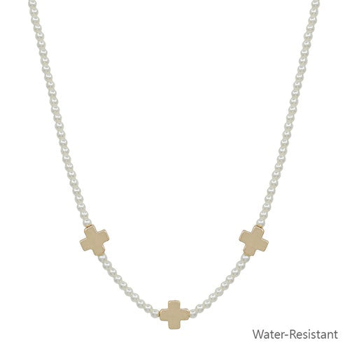 Radiant Pearl & Gold Cross Necklace