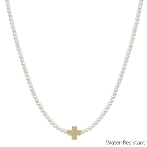 Water Resistant Golden Cross Pearl Necklace