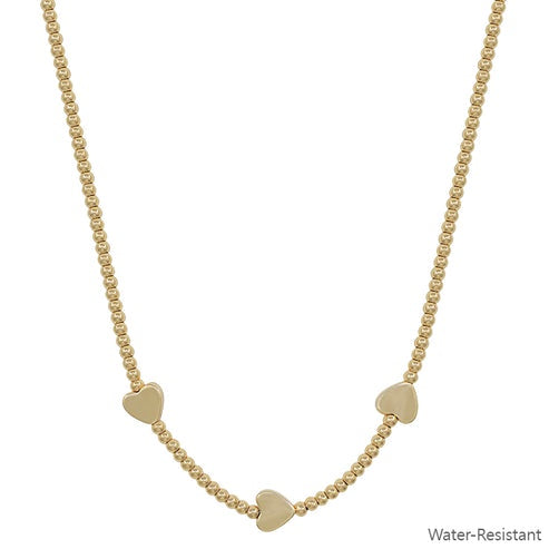 Water Resistant Golden Hearts Bead Necklace