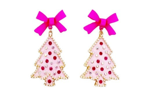 Festive Pink Tree Earrings