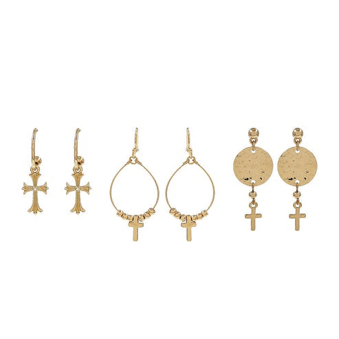 Divine Gold Cross Earring Set