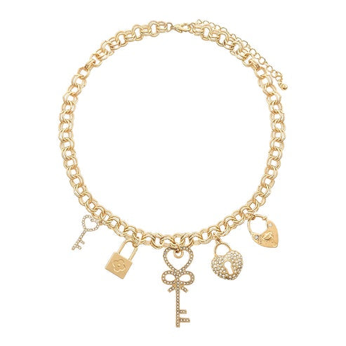 Heart & Key Crystal Charm Necklace