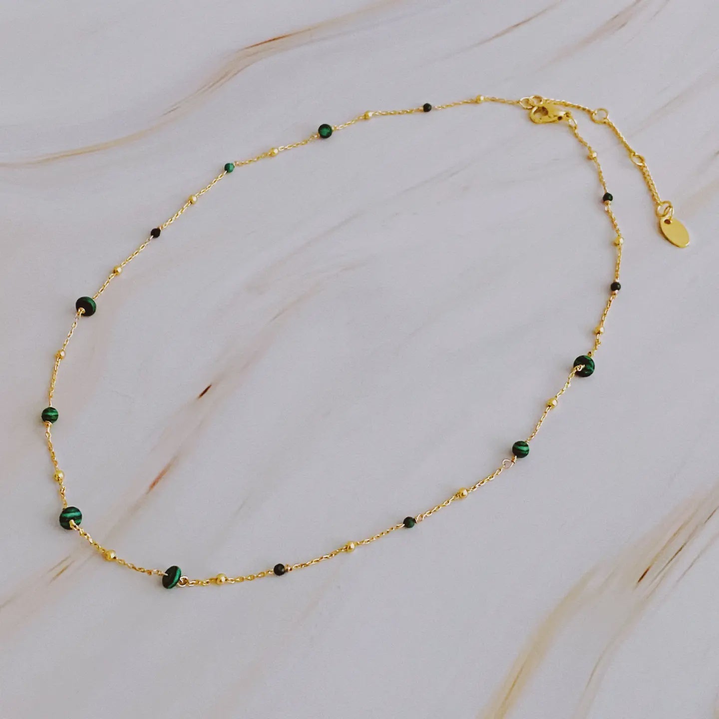 Dainty Precious Stone Bead Necklace - Green