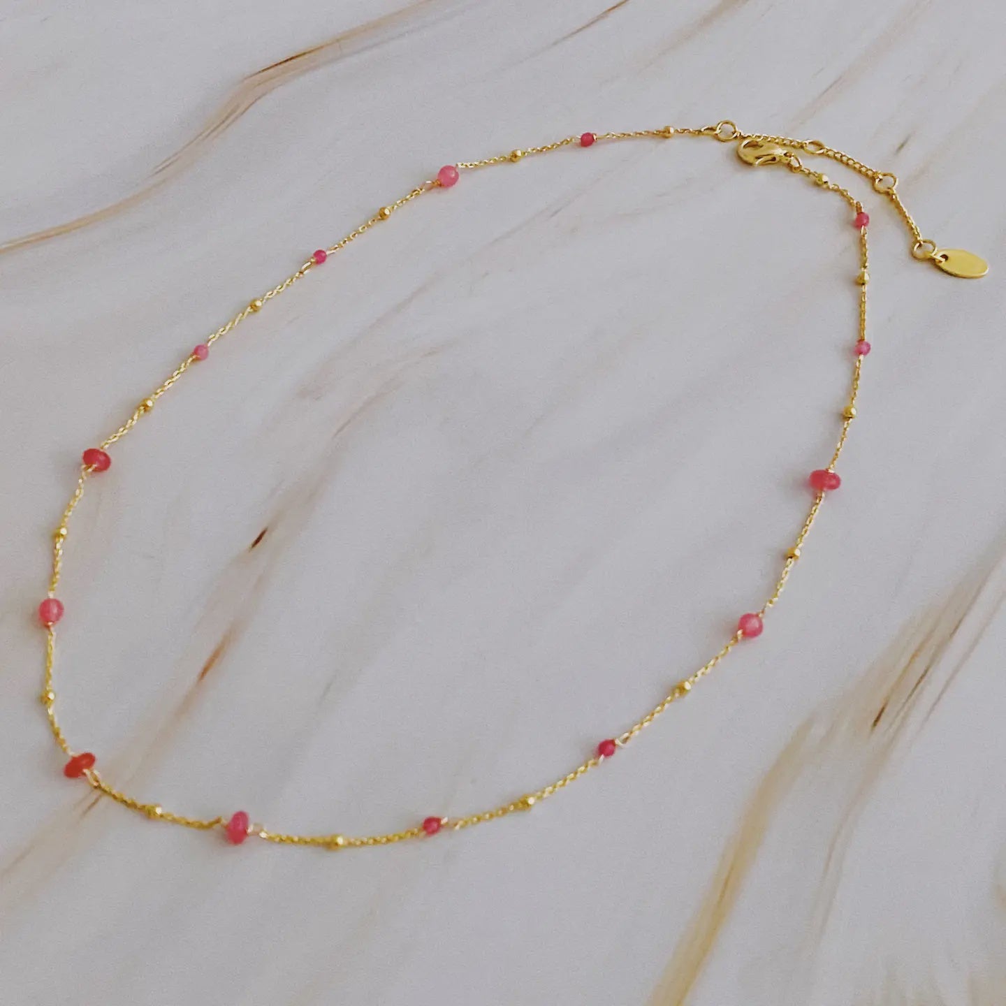 Dainty Precious Stone Bead Necklace - Pink