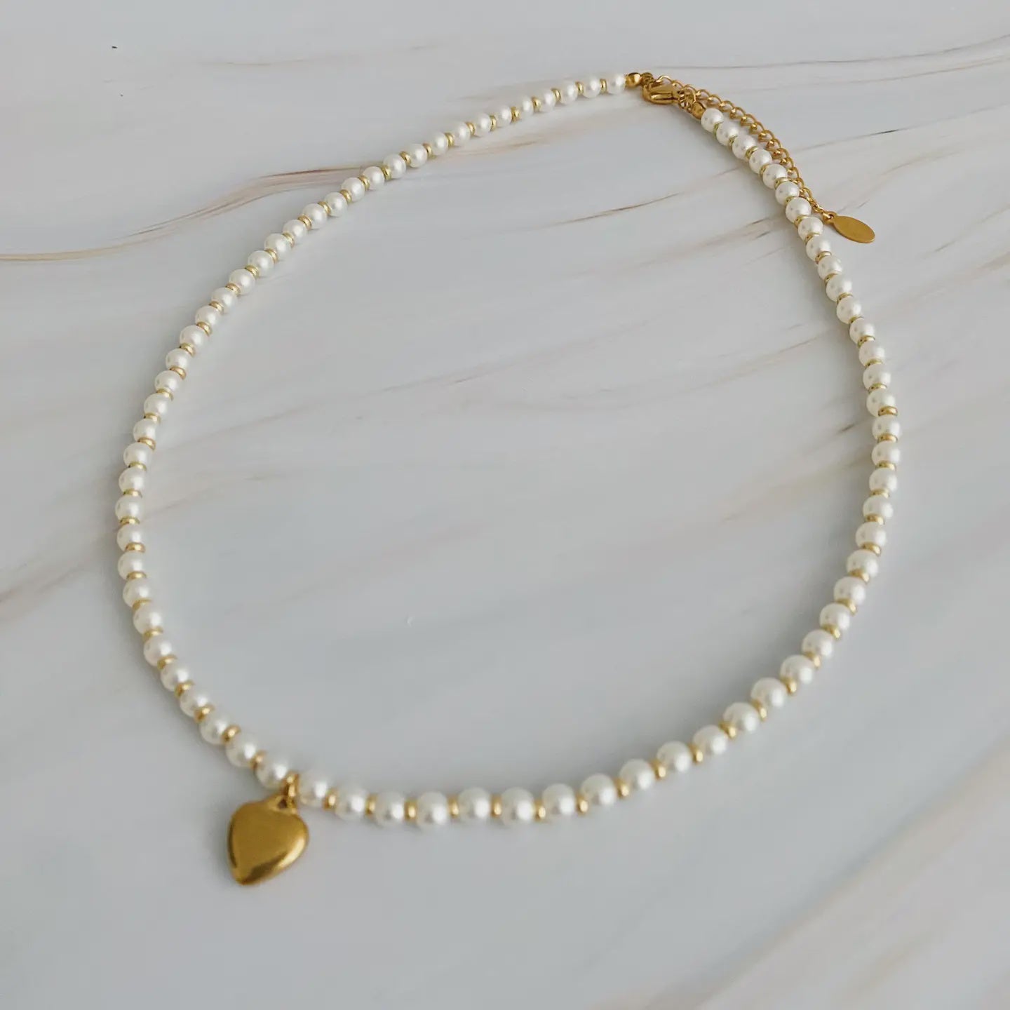 Pearl and Gold Bauble Heart Necklace