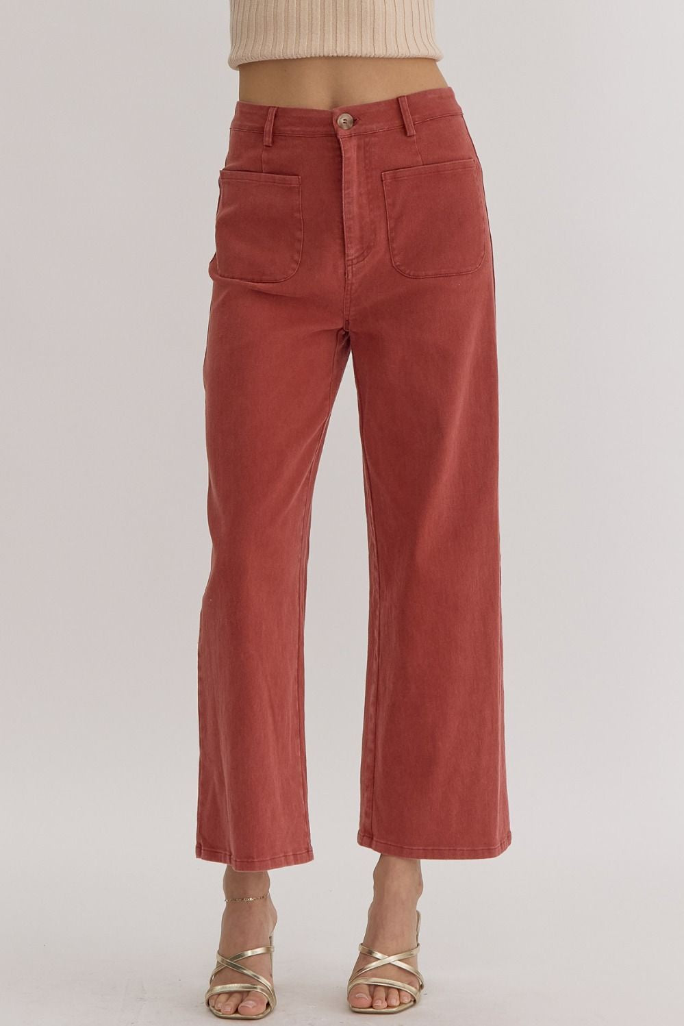 Essential High-Waist Wide-Leg Pants in Rust