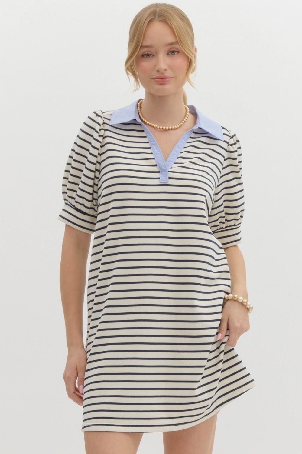 Chic Stripes Puff Sleeve Mini Dress