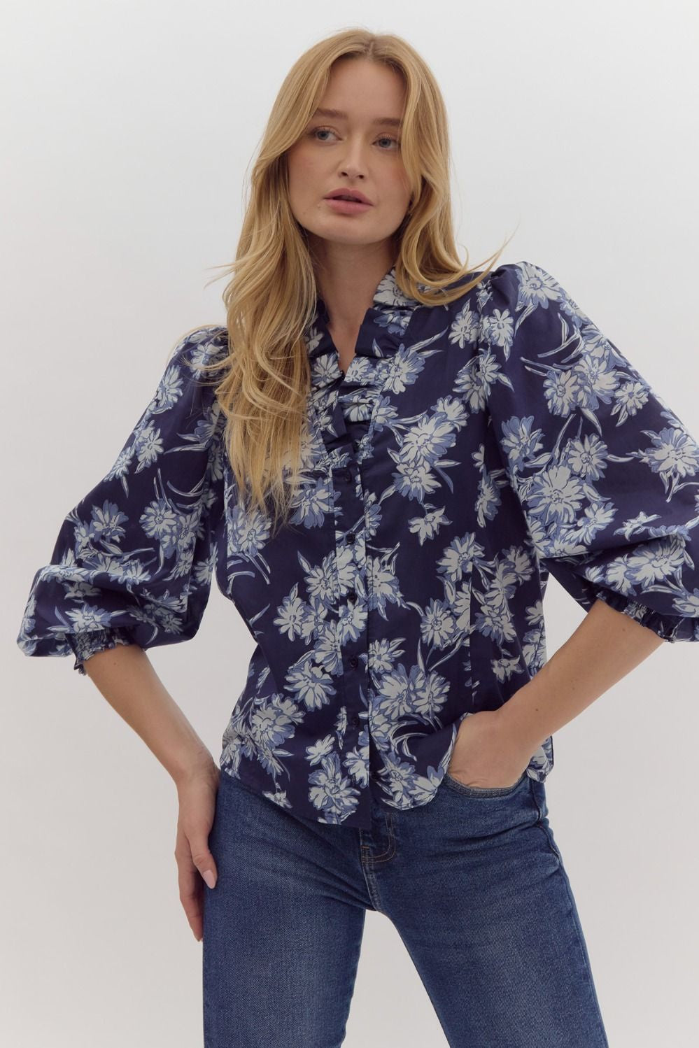 Blooming Beauty Ruffle Neck Blouse