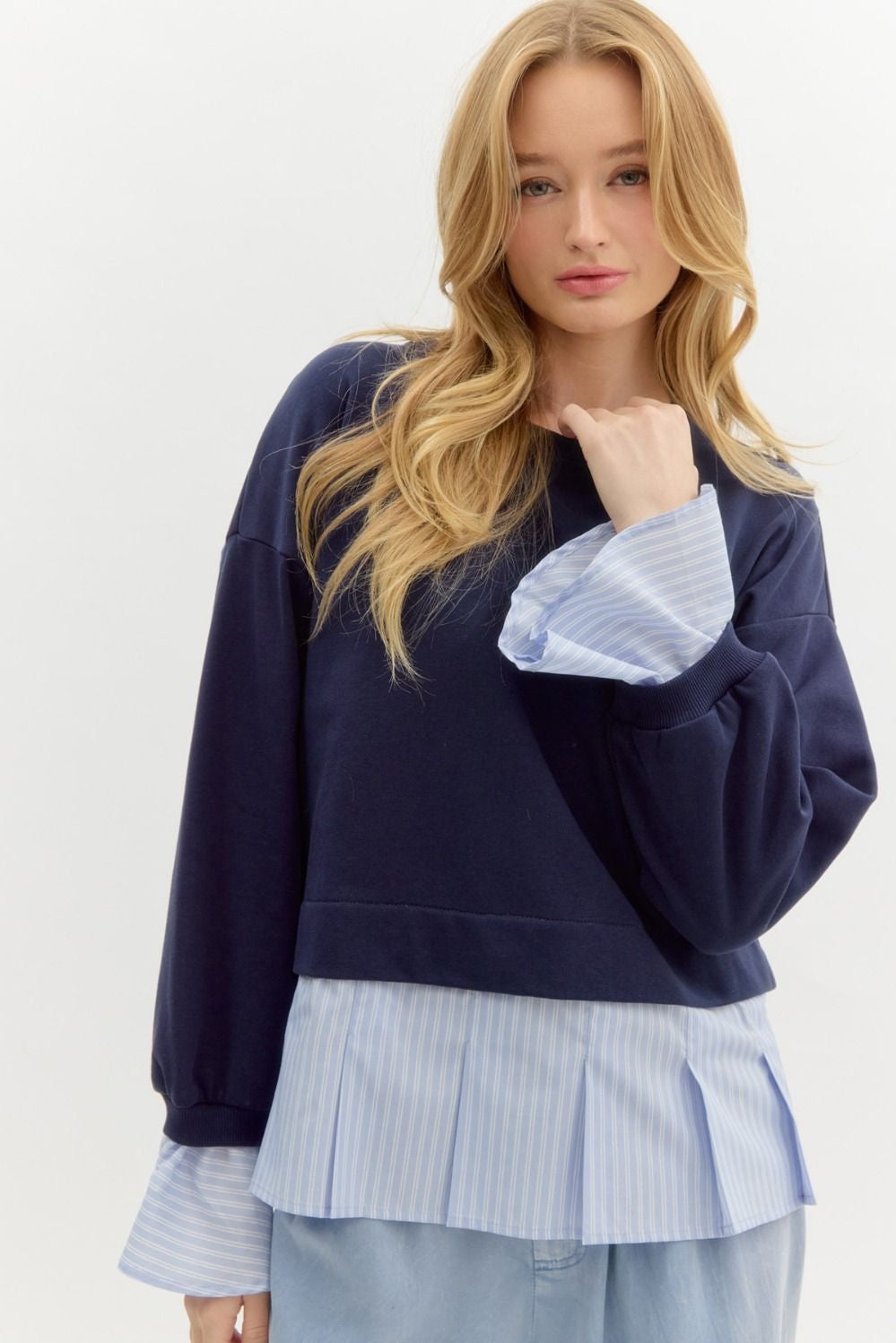 Layered Elegance Terry Twofer Pullover