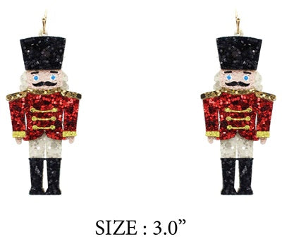 Red Glitter Nutcracker Earring